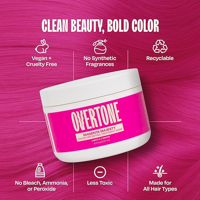 oVertone Color Depositing Conditioner - 8 oz Semi Permanent Hair Color with Shea Butter &amp Coconut Oil - Vegan Cruelty-Free - Extreme Magenta