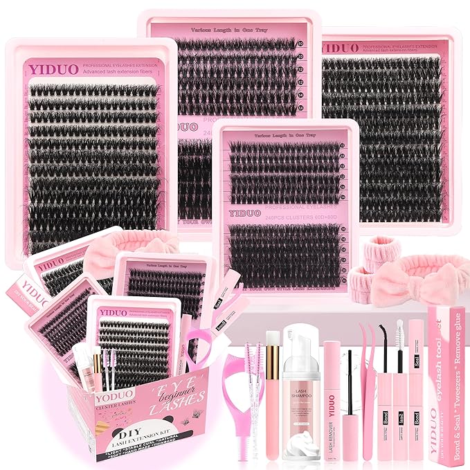 994Pcs Lashes Clusters Kit 60D/80D/100D Volume False Eyelash Extensions 10-20mm D Curl Wispy Individual Fake Eyelashes Kit Volume Studio Effect with Bond&ampSeal|Tweezers|Removers|Cleanser