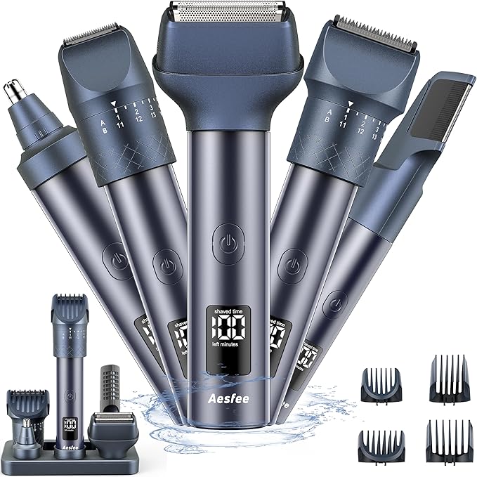 Beard Trimmer for Men Electric Razors and Hair Clippers Set Precision Dial Adjustable 20 Settings All-in-One Shaving Kit for Mens Face Head Nose Body IPX7 Waterproof Wet/Dry USB-C Charge Dock