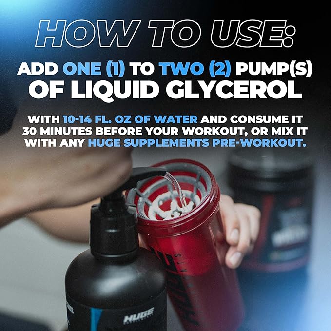 Huge Supplements Liquid Glycerol Supplement Enhances Muscle Pumps Increases Muscle Fullness Boosts Endurance Cellular Hydration Agent Clean &amp Convenient Pump Top Unflavored (60 Servings)