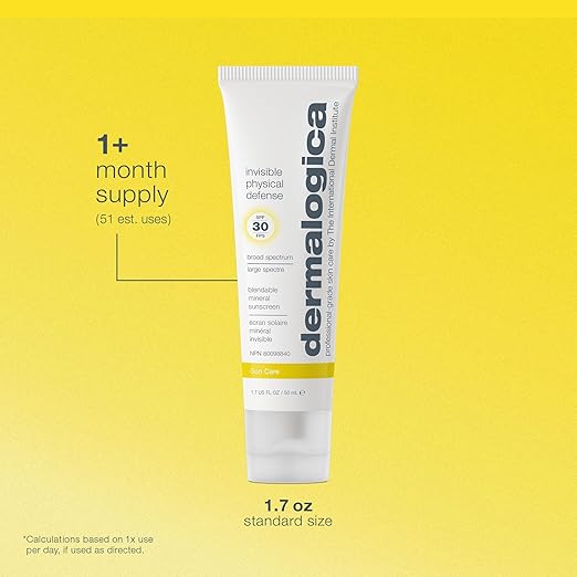 Dermalogica Invisible Physical Defense SPF30 (1.7 Fl Oz) Face Sunscreen Moisturizer - Non-Greasy Formula That Defends Against UVA/UVB/Blue Light