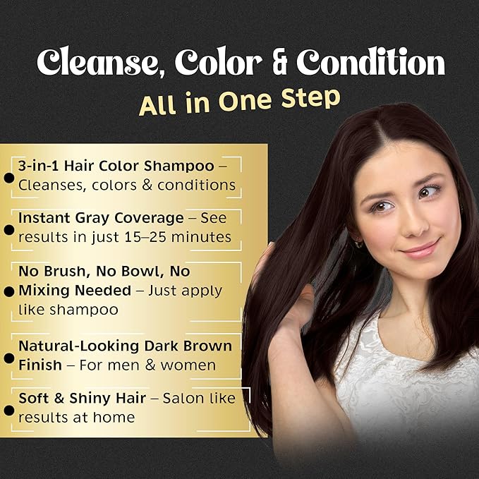 Herbishh Dark Coffee Hair Color Shampoo - 3-In-1 Magic Dye for Gray Hair 500 Ml + Essential Flower Hair Oil - Organic Formula for Dry Damaged Hair 60 ML