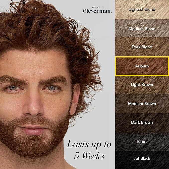 CLEVERMAN Auburn Hair &amp Beard Dye for Men - All-in-One Reusable Kit Fast-Acting Long Lasting Ammonia-Free Professional Quality for Hair Beard &amp Gray Mustache - Semi-Permanent Extended