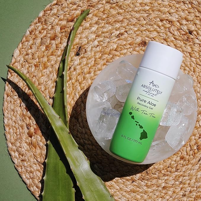 Absolutely Natural - 100% Pure Aloe Vera Cooling Gel - Lotion for Sunburn Relief &amp Rashes - Premium Sun Care with Vitamin E Eucalyptus - 6 oz