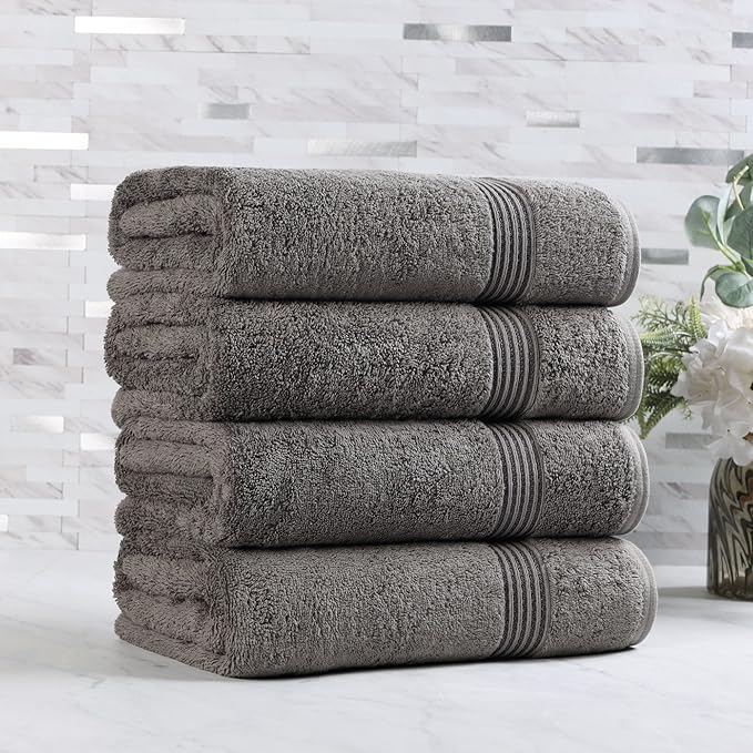 Superior Egyptian Cotton Bath Towel Set Towels for Home Bathroom Master Guest Bath Decor Essentials Quick Dry Absorbent Large Body Towels Spa Hotel Resort Adult Kids Set of 4 Charcoal