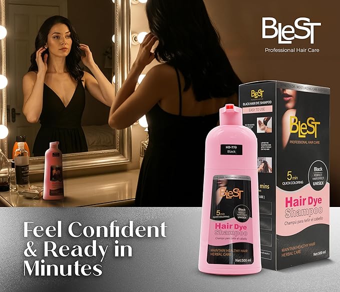 Hair Dye Shampoo Black ? 2-in-1 Shampoo Color Hair Dye for Quick Gray Coverage ? Semi Permanent Hair Color for Men and Women ? 500ml