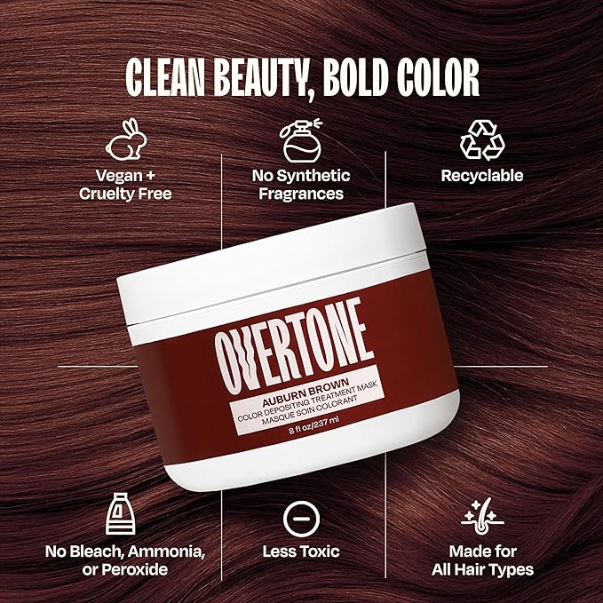 Overtone Color Depositing Semi-Permanent Hair Dye Conditioner - 8 oz For Natural &amp Color-Treated Hair Moisturizing Shea Butter &amp Coconut Oil - Vegan &amp Cruelty-Free Auburn Brown