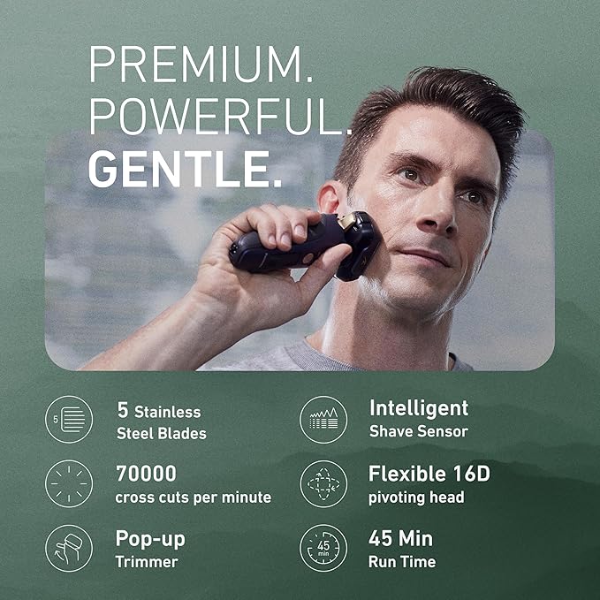 Panasonic ARC5 Electric Razor for Men with Pop-up Trimmer Wet Dry 5-Blade Electric Shaver with Intelligent Shave Sensor and 16D Flexible Pivoting Head - ES-ALV6HA (Navy)