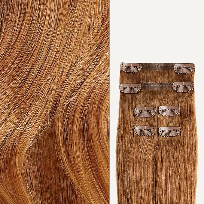 Luxy 100% Remy Human Hair Extensions for Thin Hair Thinning Hair Fill-Ins ? 6 Seamless Wefts Multi-Dimensional Color Blend - Natural-Looking Volume &amp Coverage 80 grams 16 Natural Red Thinning