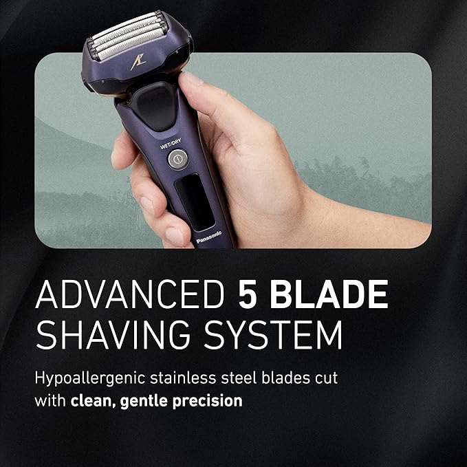 Panasonic ARC5 Electric Razor for Men with Pop-up Trimmer Wet Dry 5-Blade Electric Shaver with Intelligent Shave Sensor and 16D Flexible Pivoting Head - ES-ALV6HA (Navy)