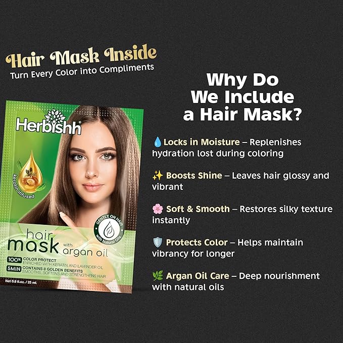 Herbishh Hair Color Shampoo - Magic Dye for Gray Hair Lasting Color in Minutes - 500 Ml 3-In-1 Ammonia-Free (Dark Brown)