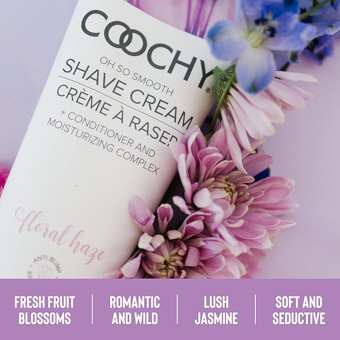 Coochy Shave Cream - Moisturizing Shave Lotion - Gentle Intimate Shaving Cream - For Bikini Area Underarms Legs &amp More - Rash-Free Hydrating Formula - Floral Haze 12.5 oz