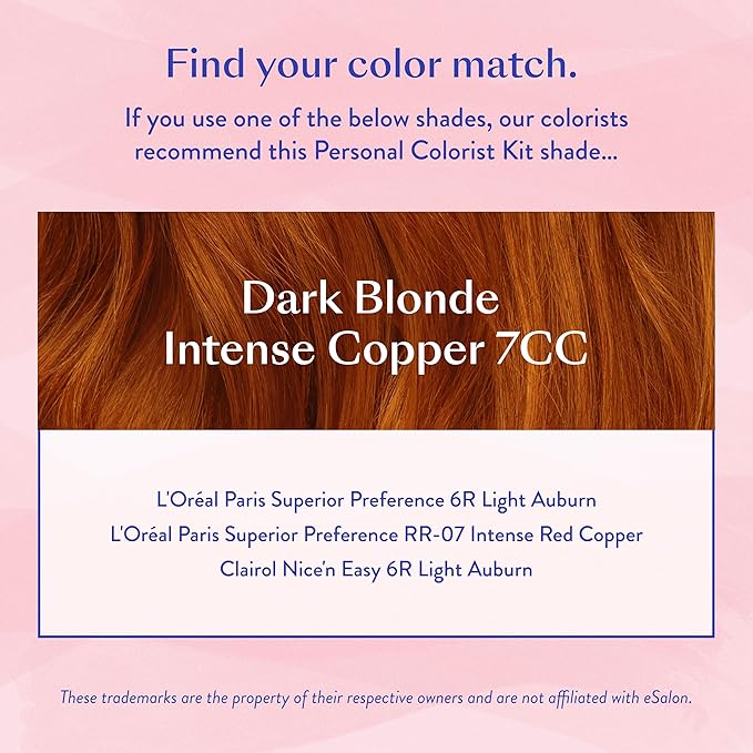 eSalon Permanent Hair Color &amp Hair Dye Complete Kit - Personal Colorist Kit for Up To 100% Gray Coverage for All Hair Types - Professional-Grade Ammonia-Free Hair Dye (Dark Blonde Intense Copper 7