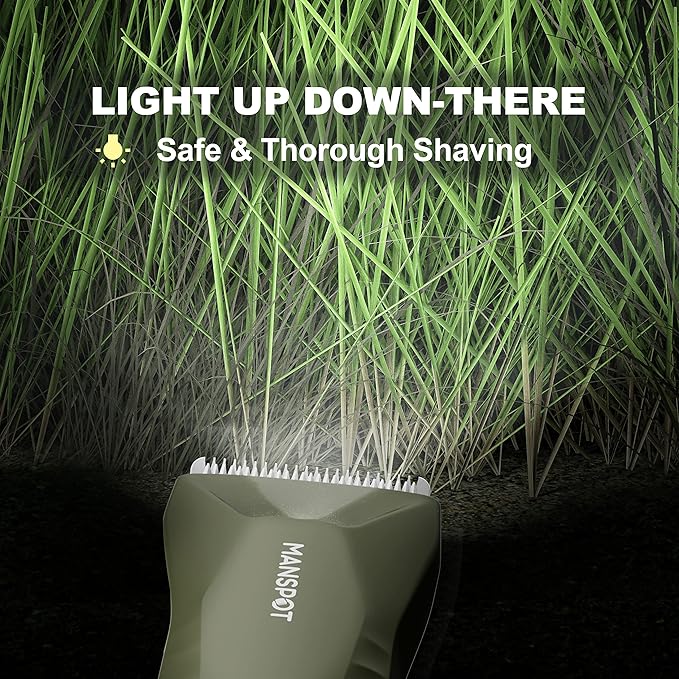MANSPOT Manscape Trimmer for Men Ball/Pubic/Groin Electric Body Hair Trimmer Replaceable Ceramic Blade HeadsWaterproof for Wet/Dry UseStanding Recharge Dock90 Minutes Shaving After Charged(Green)