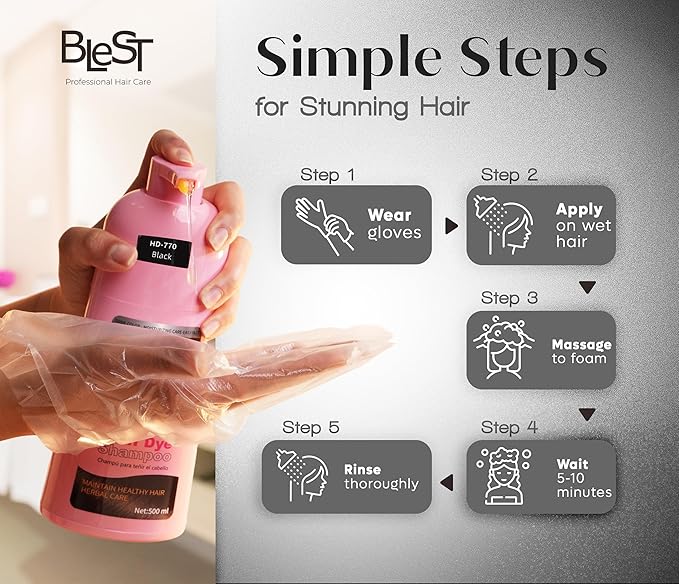 Hair Dye Shampoo Black ? 2-in-1 Shampoo Color Hair Dye for Quick Gray Coverage ? Semi Permanent Hair Color for Men and Women ? 500ml