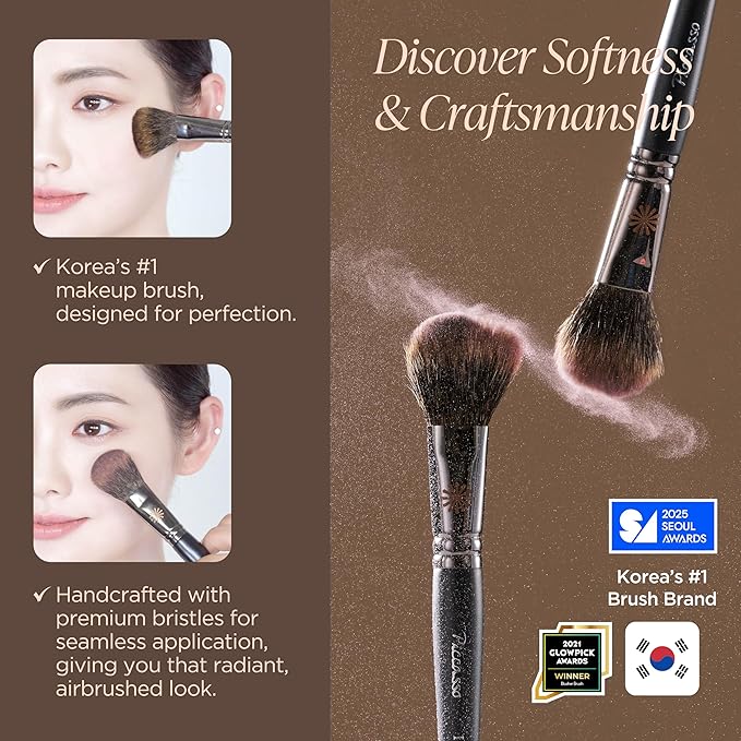 Piccasso 108 Blusher Brush ? Soft Gray Squirrel Hair for Smooth and Natural Cheek Makeup Fluffy Powder Applicator with Excellent Color Payoff Small Face Brush for Daily Use Professional Beauty