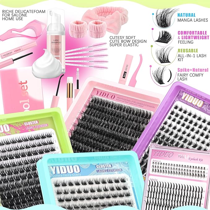 Lash Clusters Kit 6 Styles Bulk Packs Eyelash Extensions Volume/Manga/ultra/Dramatic with pikes Bottom Lashes Clusters Kit 5-20mm Wispy D Curl Individual Fake Eyelashes Kit DIY at Home Easily