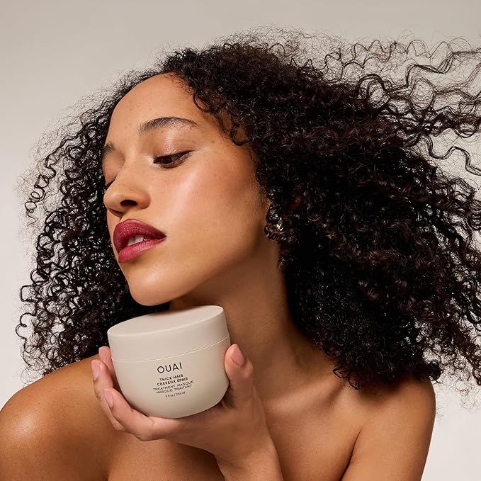 OUAI Thick Hair Mask - Treatment Masque with Almond Oil Olive Oil &amp Hydrolyzed Keratin to Restore Damaged Hair - Phthalate &amp Paraben Free Masque (3.4 Oz)