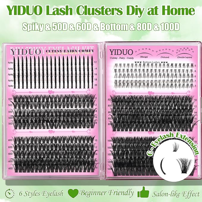 6 Box Mix Lashes Clusters Kit Gift Packs 1686Pcs with 2X Bond&ampSeal Volume Mega/Bottom Soft Extension False Eyelash D Curl Wispy Natural DIY Individual Fake Eyelashes for Beginners Bulk Pack