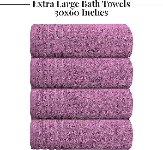 Tens Towels Pack of 4 Extra Large Bath Towels 30 x 60 Inches 100% Cotton Larger &amp Lighter Weight Quicker to Dry Super Soft and Absorbent Perfect for Bathroom Purple