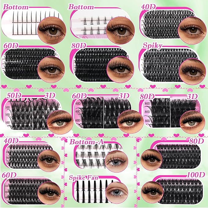 Lashes Clusters Kit 1846Pcs Bulk Packs Volume False Eyelash Extensions D Curl Wispy Individual Eyelashes Volume Studio Effect Wholesale Large Pack with Glue&ampSeal|Tweezers|Removers|Cleanser