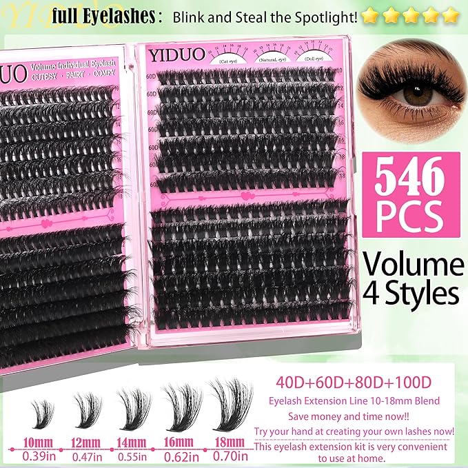 Lashes Clusters Kit 1846Pcs Bulk Packs Volume False Eyelash Extensions D Curl Wispy Individual Eyelashes Volume Studio Effect Wholesale Large Pack with Glue&ampSeal|Tweezers|Removers|Cleanser