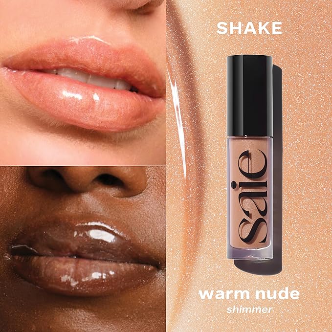 Saie Glossybounce - Hydrating Lip Gloss and Tinted Lip Oil Hybrid with Hyaluronic Acid &amp Jojoba Oil for Non-Sticky Ultra-Shiny Plump &amp Soft Lips - Everyday Makeup Essential - Shake (.17 oz)