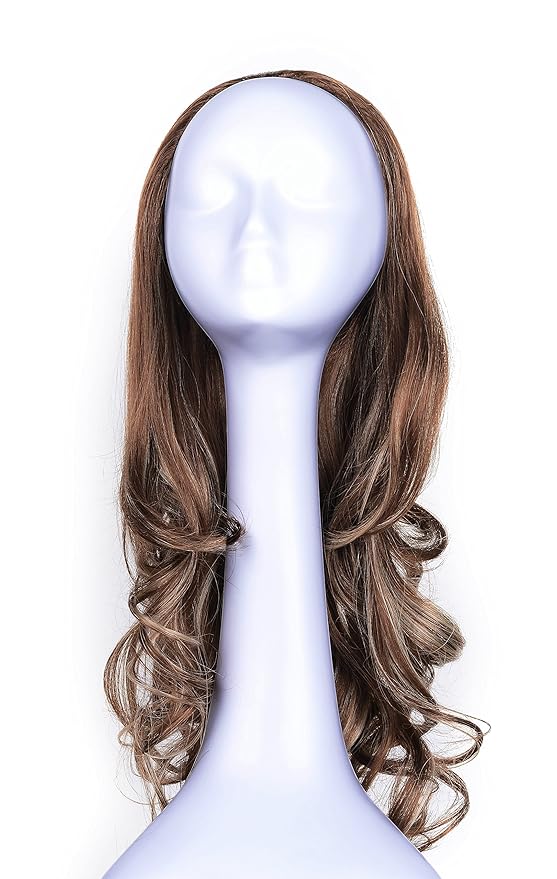 OneDor 23 Curly Hair Women Ladies 3/4 Half Wig Premium Japanese Synthetic fibers Wigs with Secured Mesh Head Cap (R1224B)