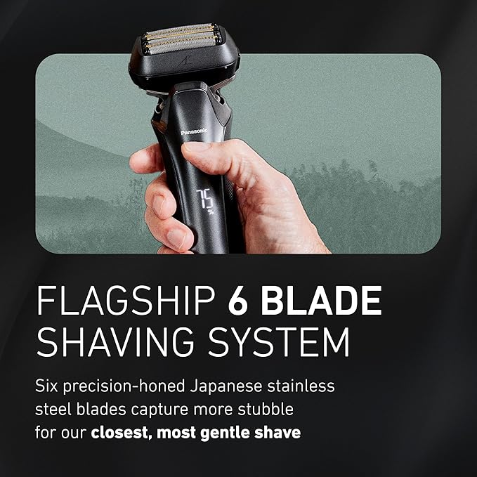 Panasonic ARC6 Electric Razor for Men Face Wet &amp Dry Shavers for Men with Foil Shaver Pop-up Trimmer Ultra-Fast 6-Blade Smart Shave Sensor 22D Flexible Pivoting Head - ES-LS8A-K (Black)
