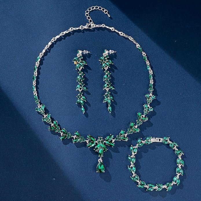 Wedding Jewelry Sets for Bride Bridesmaid Bridal Jewelry Set for Women Wedding Crystal Necklace Earrings Bracelet Set for Party Prom Jewelry