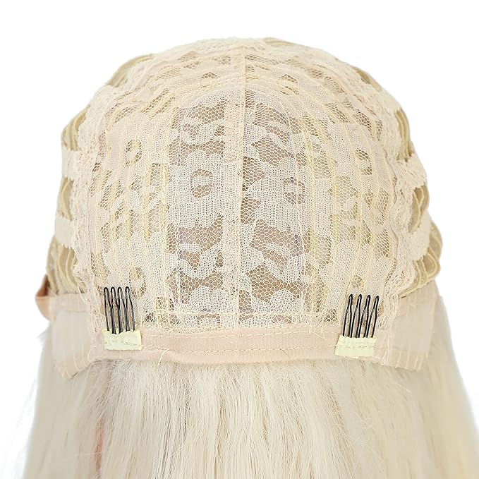 SWACC Long Curly Wavy Wig with Bangs Synthetic Hair Wig for Women with Wig Cap (Teal Blue Ombre)