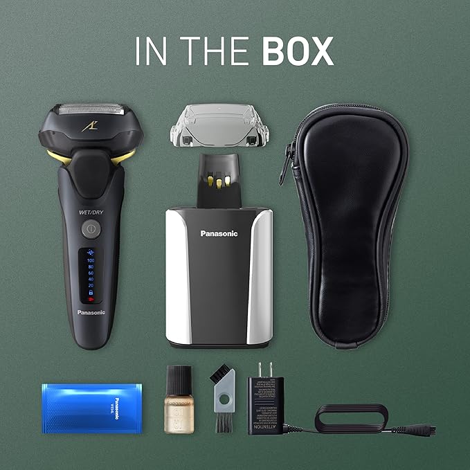 Panasonic Electric Razor for Men Electric Shaver for Men ARC5 with Premium Automatic Cleaning and Charging Station Wet Dry Shaver Cordless Razor with Pop-Up Trimmer ES-LV97-K Black