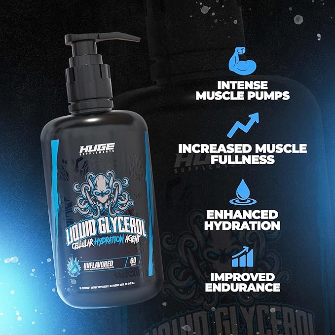Huge Supplements Liquid Glycerol Supplement Enhances Muscle Pumps Increases Muscle Fullness Boosts Endurance Cellular Hydration Agent Clean &amp Convenient Pump Top Unflavored (60 Servings)