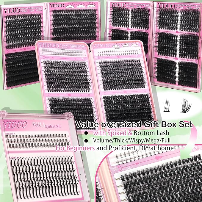 Lashes Clusters Kit 1846Pcs Bulk Packs Volume False Eyelash Extensions D Curl Wispy Individual Eyelashes Volume Studio Effect Wholesale Large Pack with Glue&ampSeal|Tweezers|Removers|Cleanser