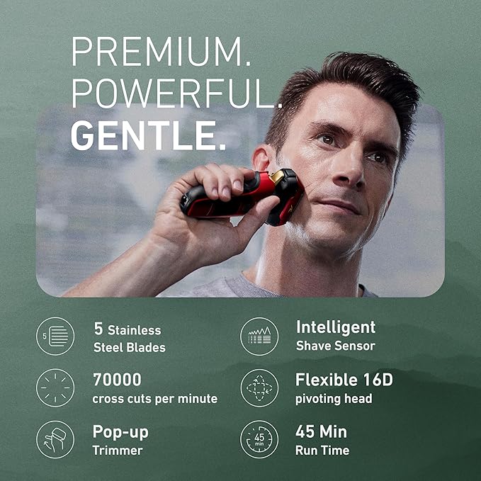 Panasonic ARC5 Electric Razor for Men with Pop-up Trimmer Wet Dry 5-Blade Electric Shaver with Intelligent Shave Sensor and 16D Flexible Pivoting Head - ES-ALV6HR (Red)
