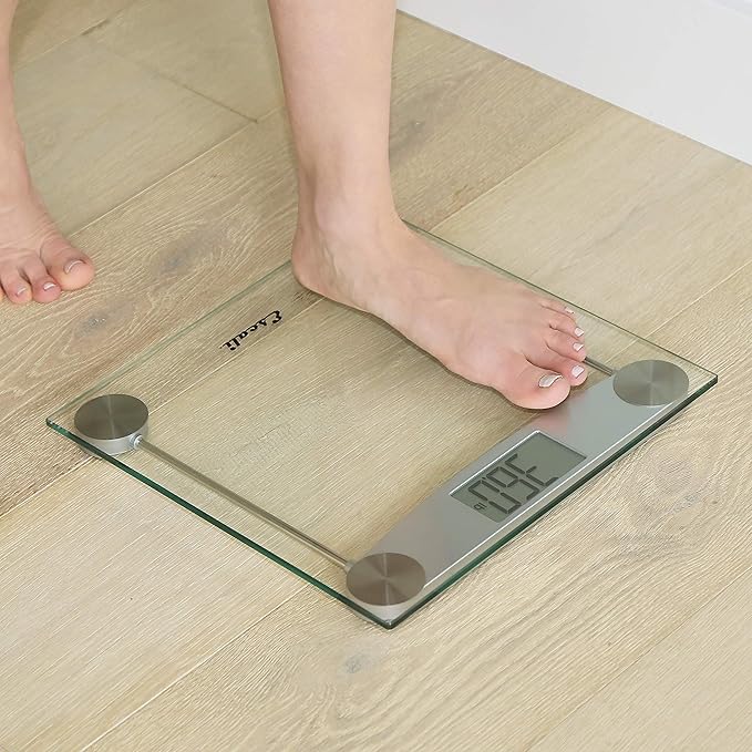 Escali Digital Glass Bath Scale for Body Weight Bathroom Body Scale High Capacity of 400 lb Battery Included Clear Glass