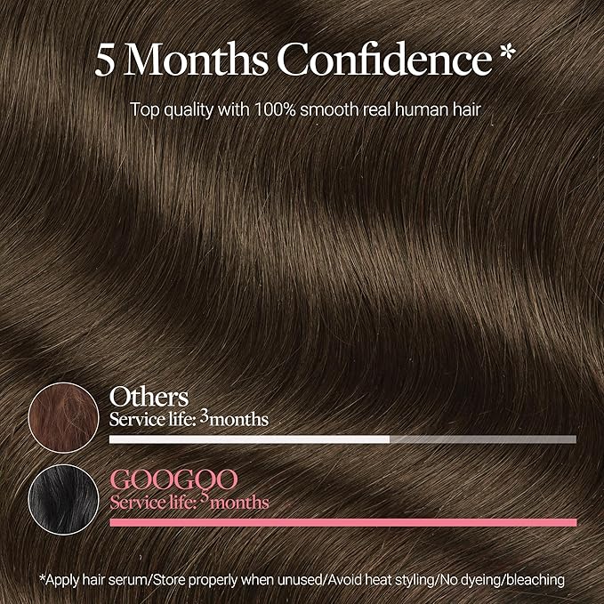 GOO GOO Clip in Hair Extensions Real Human Hair Remy Human Hair Extensions Clip ins for Women Natural Human Hair 14inch 120g 7 Pcs #4H Light Chocolate Brown