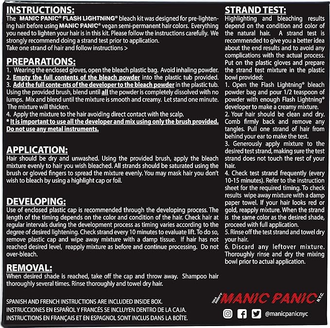 MANIC PANIC Flash Lightning Hair Bleach Kit - Bleach Powder + 30 Volume Developer - Hair Lightener for Dark Shades - Lifts Up to 5 Levels - Achieve Medium to Light Blonde - Vegan &amp Cruelty-Free (3