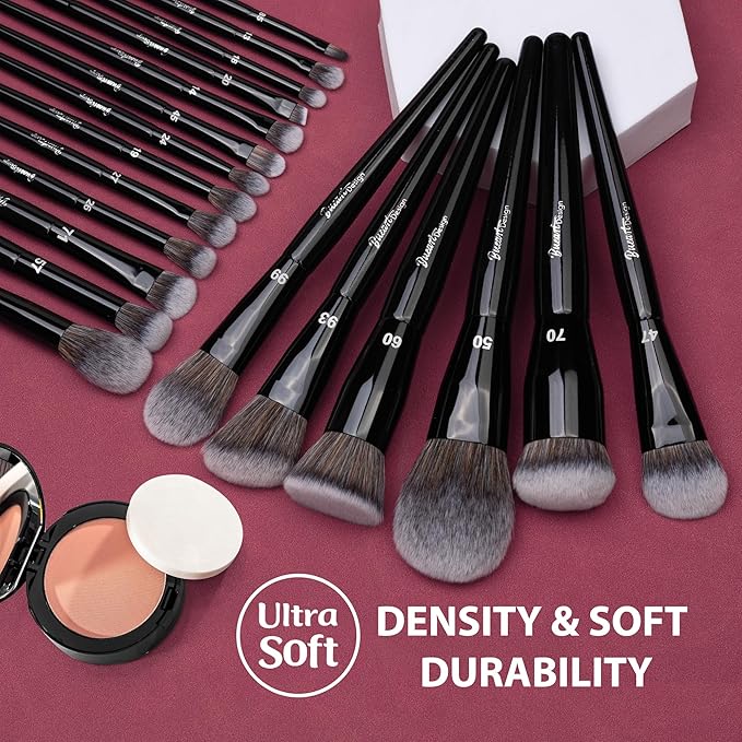 Bueart Design 19Pcs Professional Grade Labeled Makeup Brushes Set Large Foundation Powder Contour Concealer eyeshadow Blush EyeLiner Make up BrushesPremium Synthetic hairVegan Cruelty-free