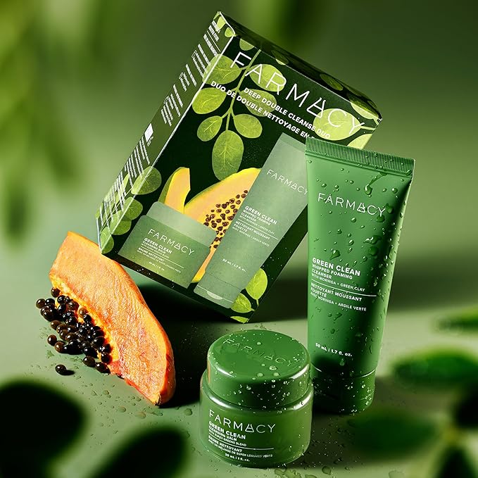 Farmacy Deep Double Cleanse Skincare Gift Set - Green Clean Makeup Remover Cleansing Balm &amp Whipped Foaming Face Wash for Oily Skin - Melts Away Makeup &amp Helps Promote Healthy Skin (2 Count)