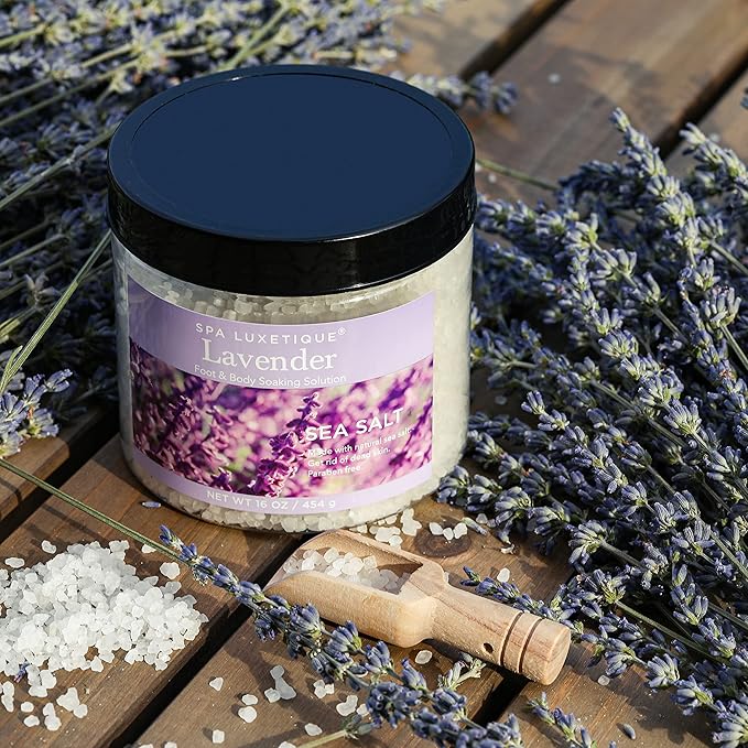 spa luxetique Bath Salts 8pcs Bath Salts Gift Set with Argan Oil Bath Bombs Wooden Scoop Epsom Salt for Soaking in Lavender Rose Chamomile Scent Mother's Day Gifts