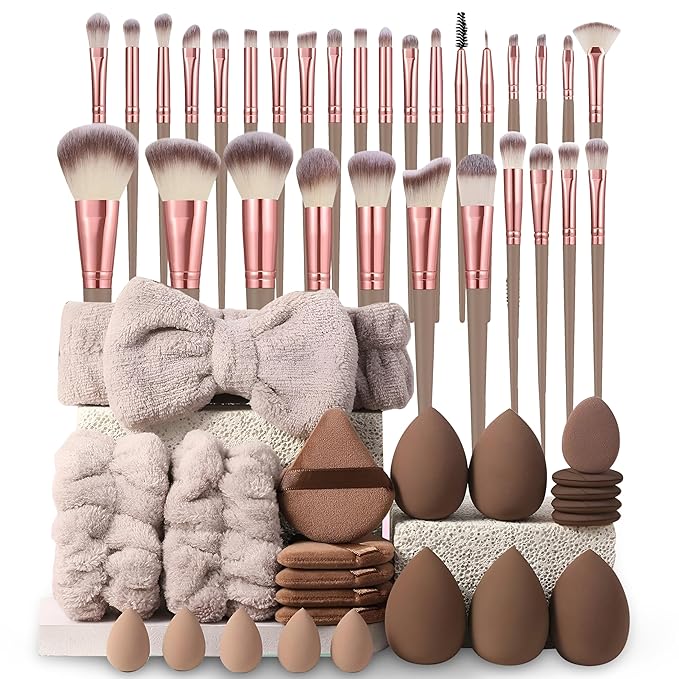 Professional Makeup Tools Set 54pcs set Cosmetic Brush &amp Sponge &amp Puff &amp Headband &amp Brush Cleaning Bow SetFacial Makeup &amp Cleaning Accessories Makeup Products Valentine Day Gif