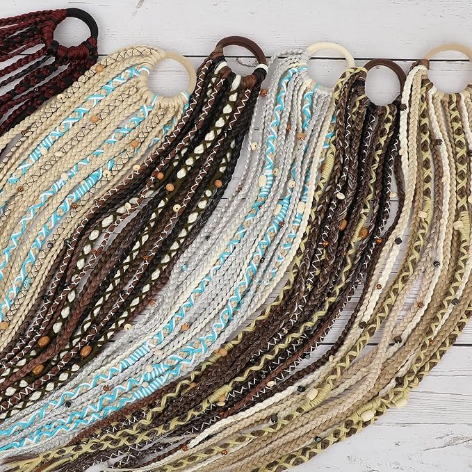 SEIKEA Boho Braided Ponytail Extension with Hair Tie 24 Long Viking Dreadlock Beads Ponytail Hand-braided Braids Hair Extensions Lightweight Natural Synthetic Hairpiece for Festival Cosplay