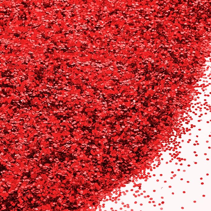 BAZIC Products Glitter Shaker 1 LB Red Color Sparkling Powder in Large Jar for Slime Paints Crafts Nail Art Polish Skin Halloween Party 12-Pack