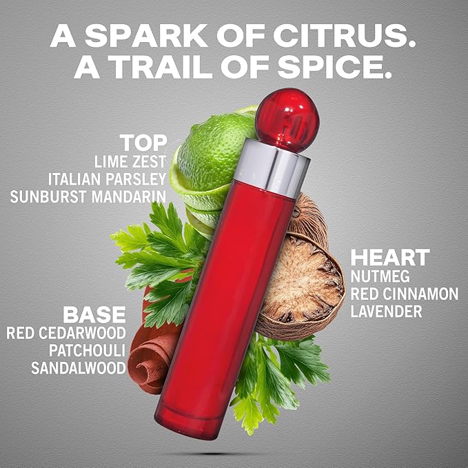 Perry Ellis 360° Red Eau De Toilette Spray for Men - Mens Cologne Long Lasting Perfume EDT Fragrance with Notes of Clove Cinnamon &amp Patchouli - 3.4 fl oz (100 mL)