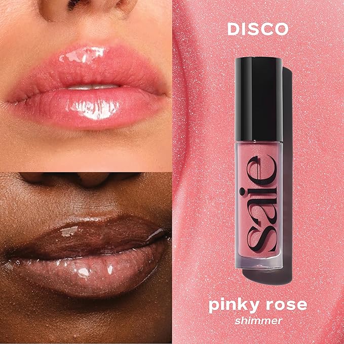 Saie Glossybounce - Hydrating Lip Gloss and Tinted Lip Oil Hybrid with Hyaluronic Acid &amp Jojoba Oil for Non-Sticky Ultra-Shiny Plump &amp Soft Lips - Everyday Makeup Essential - Disco (.17 oz)