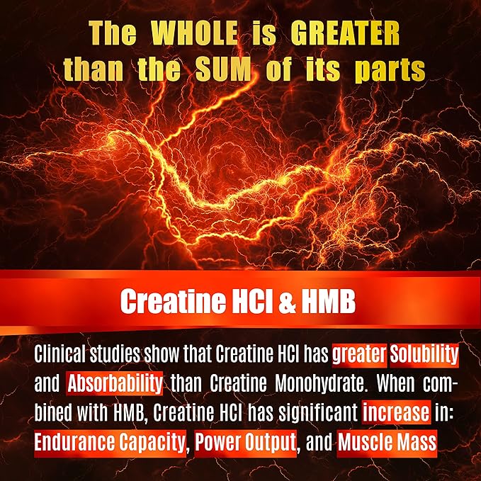 Creatine HCL Capsules with HMB - Workout Supplement for Men &amp Women Muscle Builder Endurance Strength Superior to Monohydrate: Instantized for Max Absorption No Load No Bloat 180 Vegan Caps