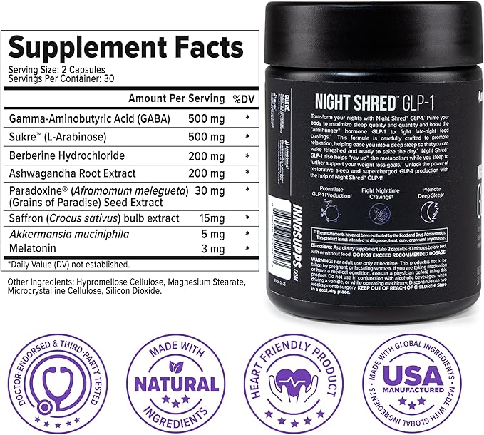 InnoSupps Night Shred??GLP-1 | Nighttime Metabolic + Sleep Support* | Akkermansia + Ashwagandha | 60 Capsules. 30 Servings.