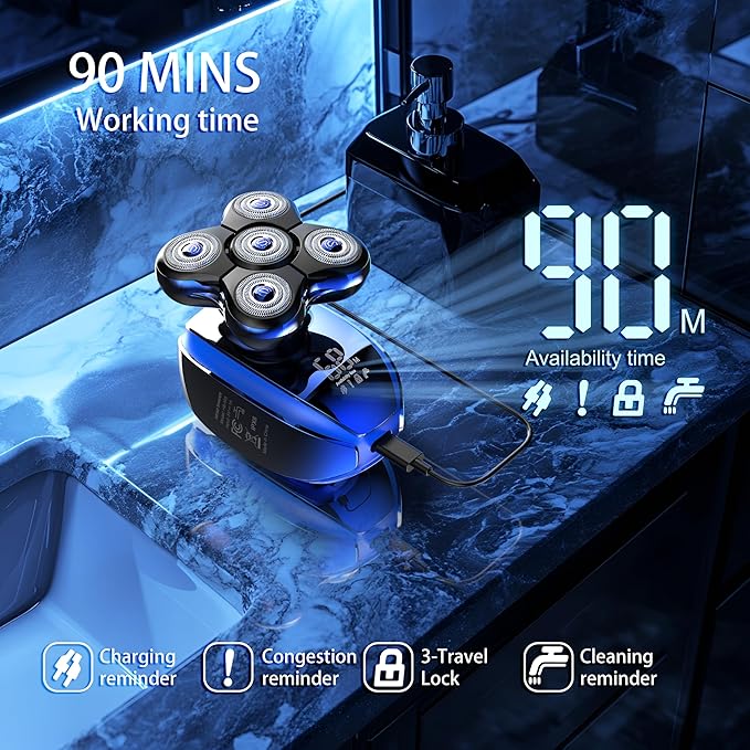 Blade &amp Stone® Head Shaver for Men HS505-BB | Diamond-S-Blade® | MIMO Net Technology for Superior Skin Comfort | 8500 RPM Durable Motor USB-C Rechargeable - Big Blue