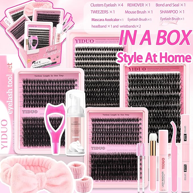 994Pcs Lashes Clusters Kit 60D/80D/100D Volume False Eyelash Extensions 10-20mm D Curl Wispy Individual Fake Eyelashes Kit Volume Studio Effect with Bond&ampSeal|Tweezers|Removers|Cleanser